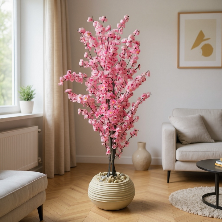 Apricot Artificial Pink Tree in Textured Pot