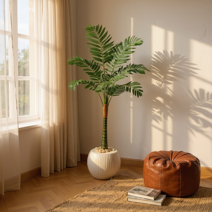Tall Artificial Palm Tree in Ribbed Pot