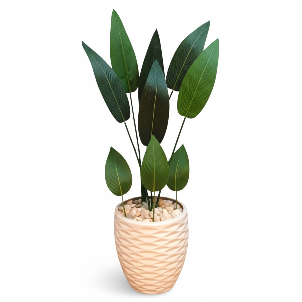 Artificial Medium Tropical Leaf Plant in White Pot