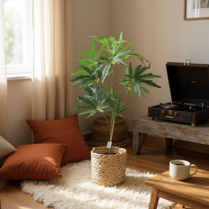 Artificial Leafy Plant in Woven Basket Pot