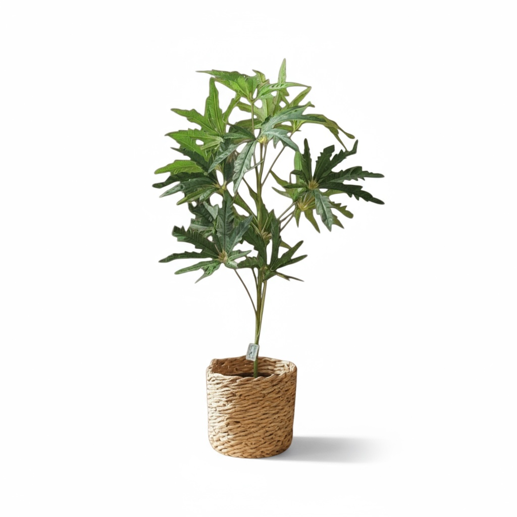 Artificial Leafy Plant in Woven Basket Pot