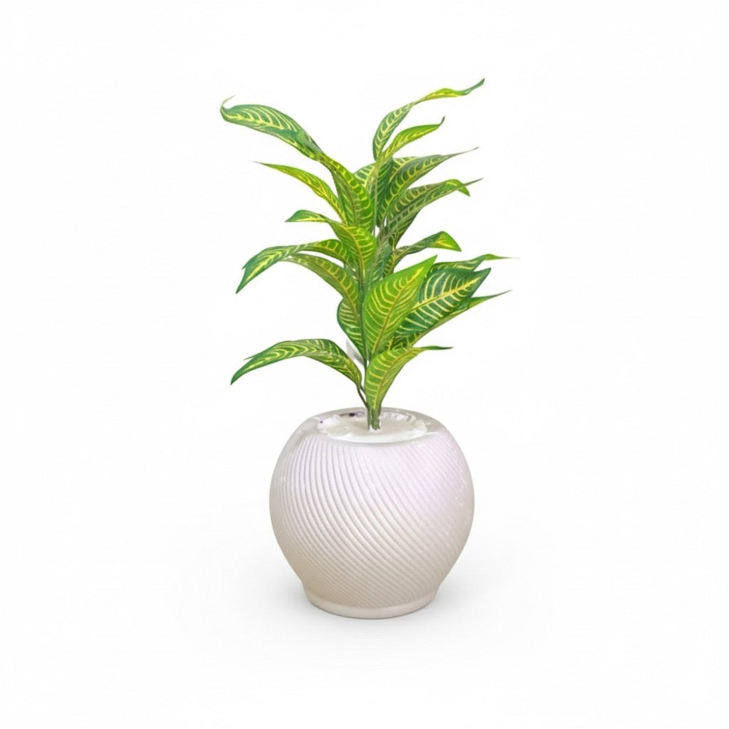 Artificial Green Foliage Plant with Ribbed Pot