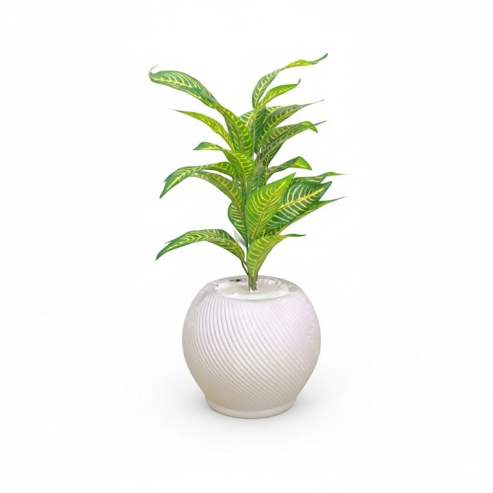 Artificial Green Foliage Plant with Ribbed Pot