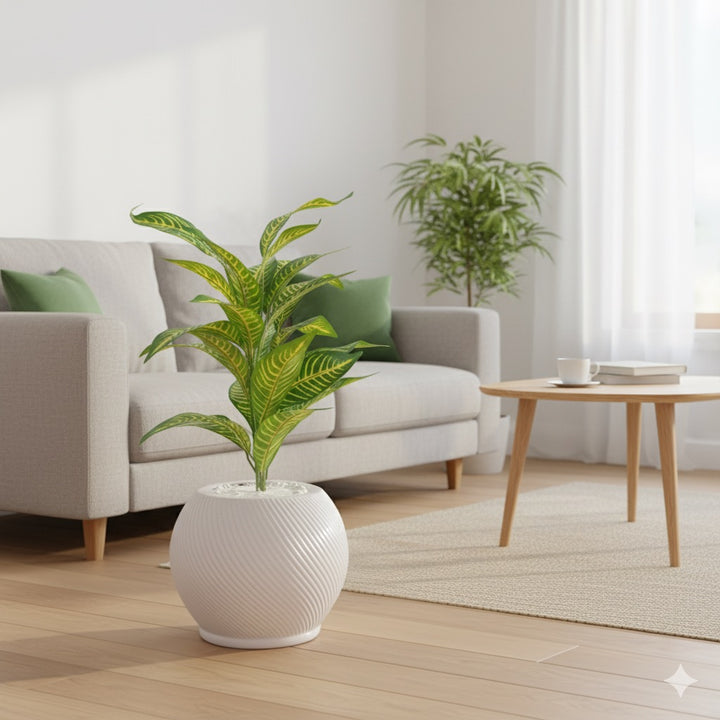 Artificial Green Foliage Plant with Ribbed Pot