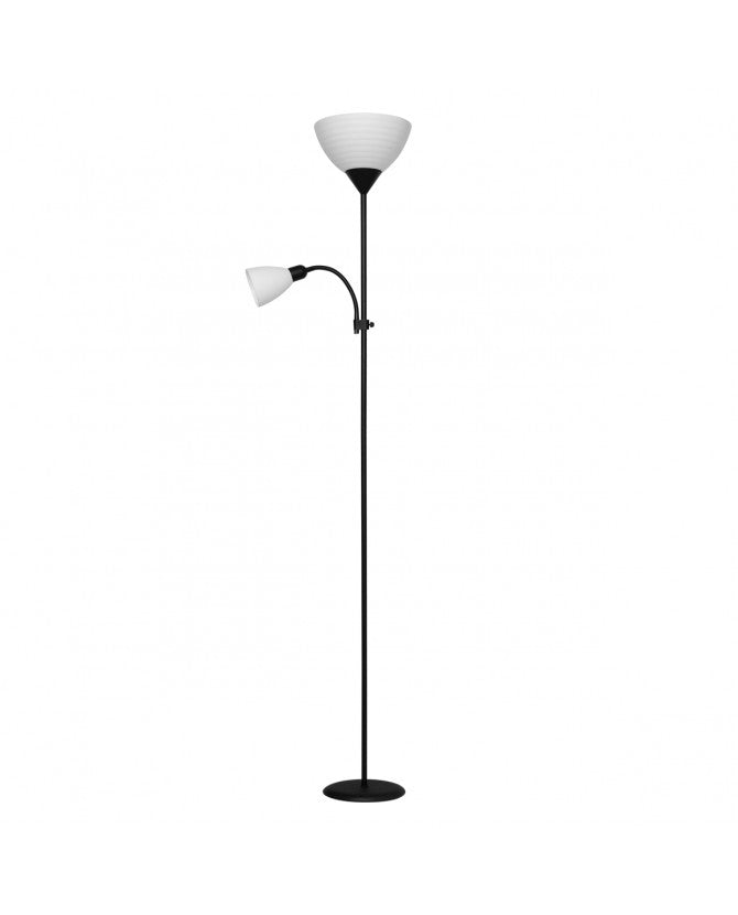Modern Dual-Head Black Floor Lamp with Reading Light