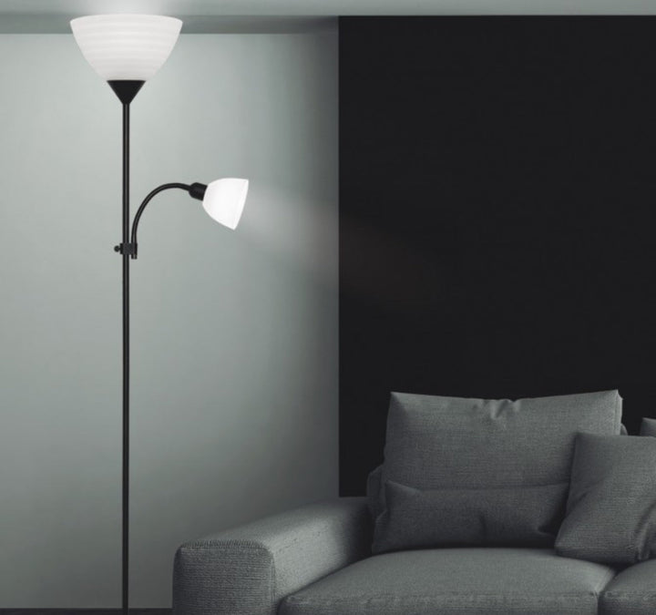 Modern Dual-Head Black Floor Lamp with Reading Light