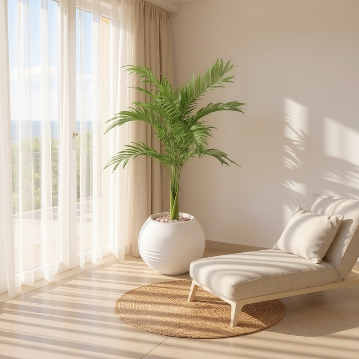 Artificial Palm Plant in Ribbed Pot with Pebbles