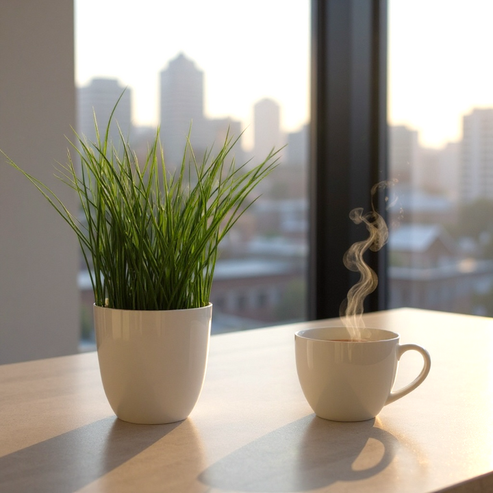 Artificial Grass Plant in White Pot