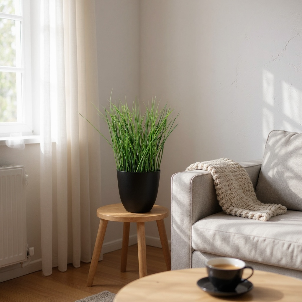 Artificial Grass Plant in Black Pot