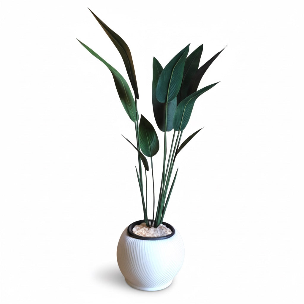 Elegant Artificial Banana Leaf Plant in Textured White Pot
