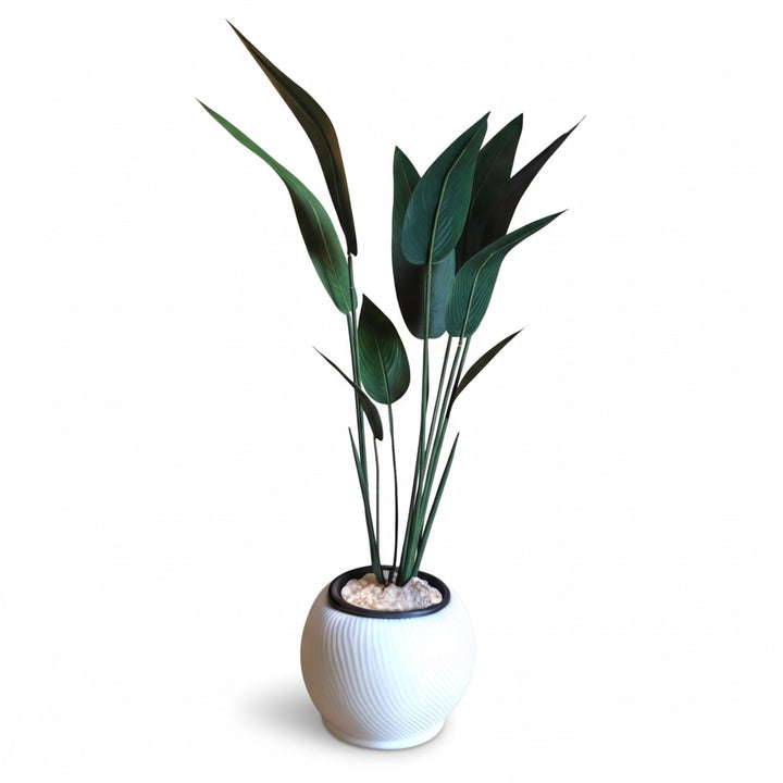 Elegant Artificial Banana Leaf Plant in Textured White Pot