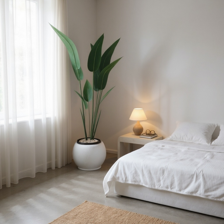Elegant Artificial Banana Leaf Plant in Textured White Pot