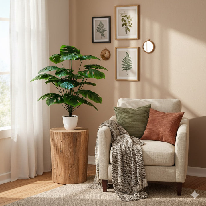 Artificial Monstera Plant in White Pot