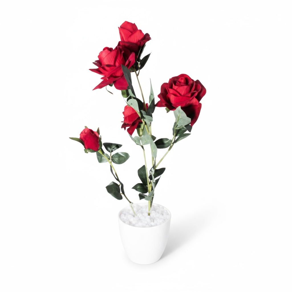 Artificial Red Rose Arrangement in White Pot