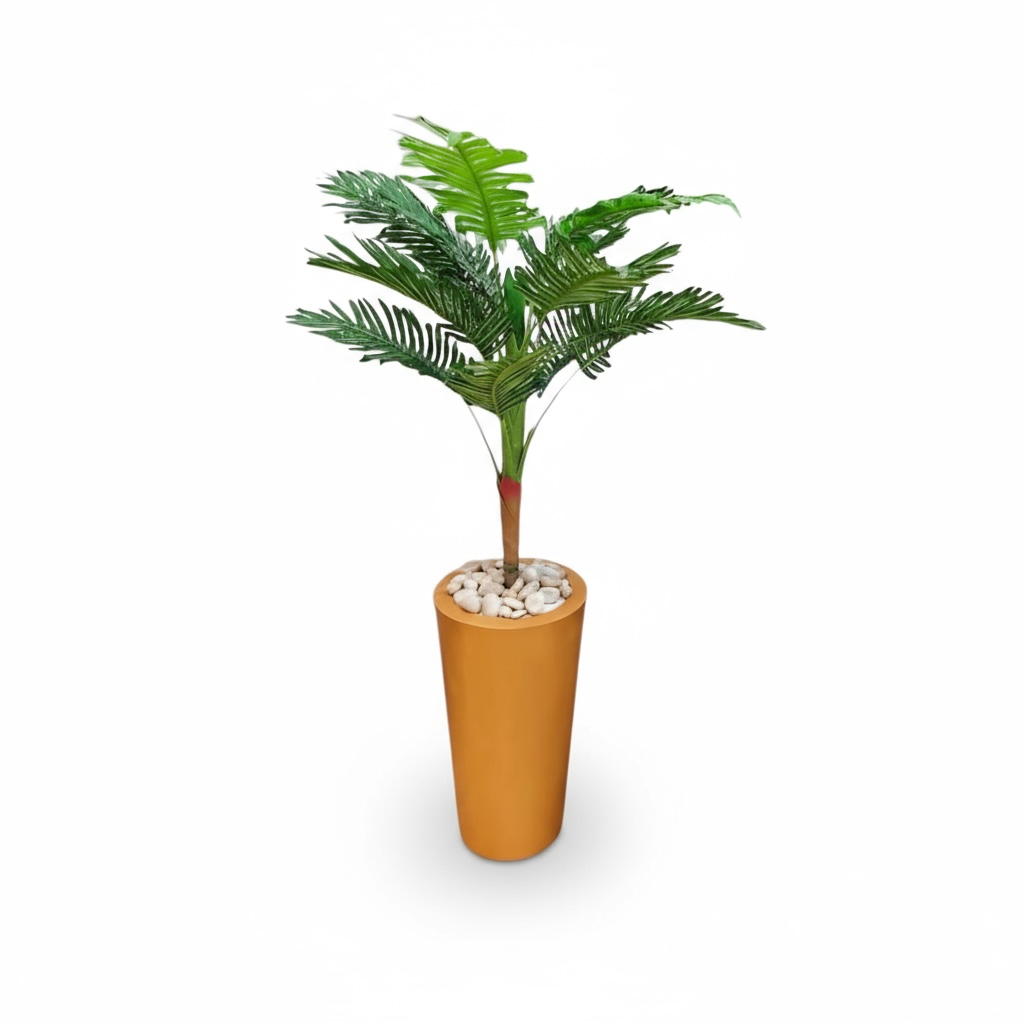 Artificial Palm Plant in Ribbed Pot with Pebbles