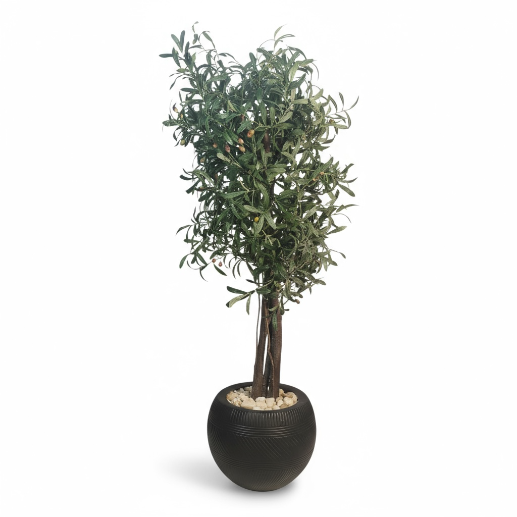 Artificial Olive Tree in Black Ribbed Pot