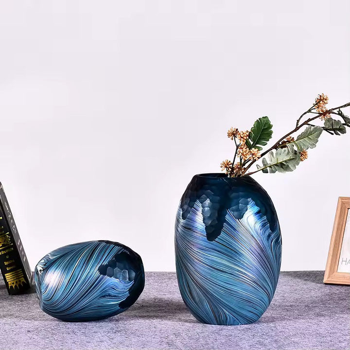 Blue Textured Decorative Vase Set of 2