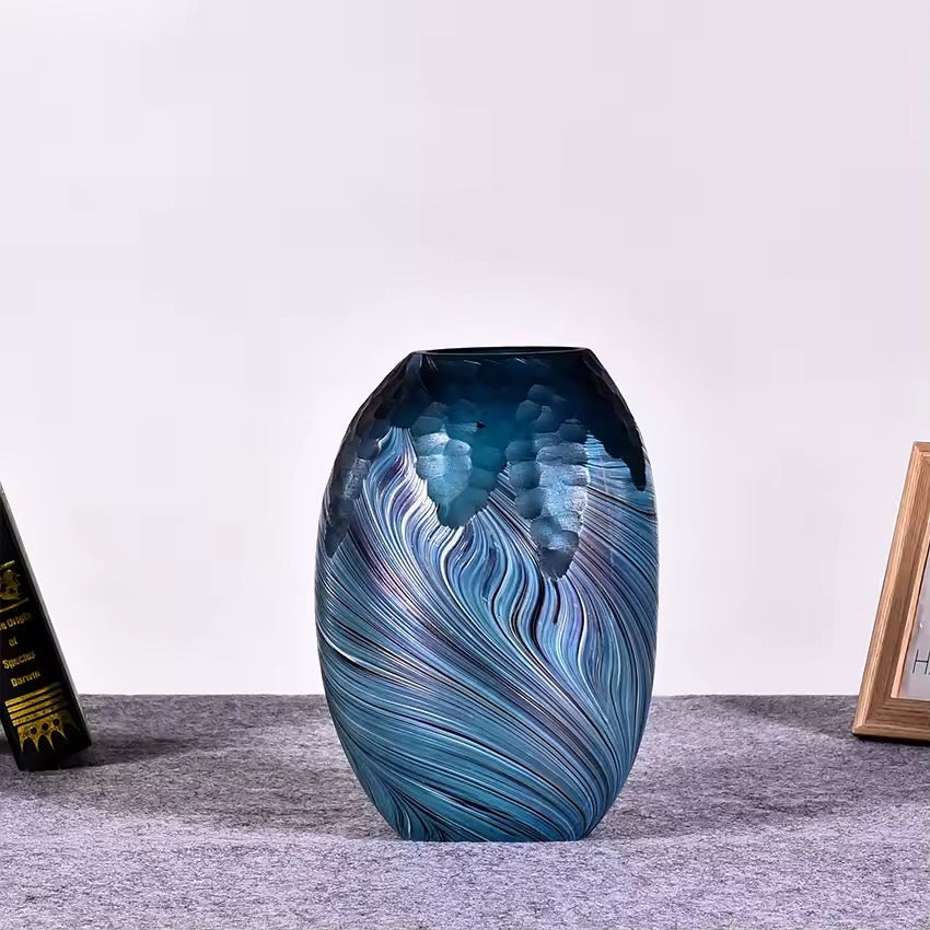 Blue Textured Decorative Vase Set of 2