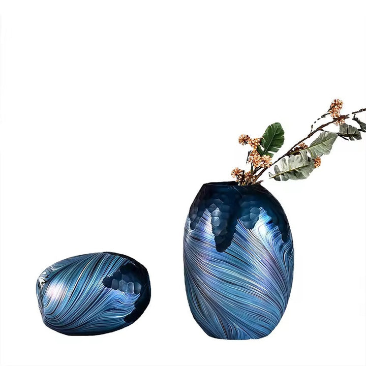 Blue Textured Decorative Vase Set of 2