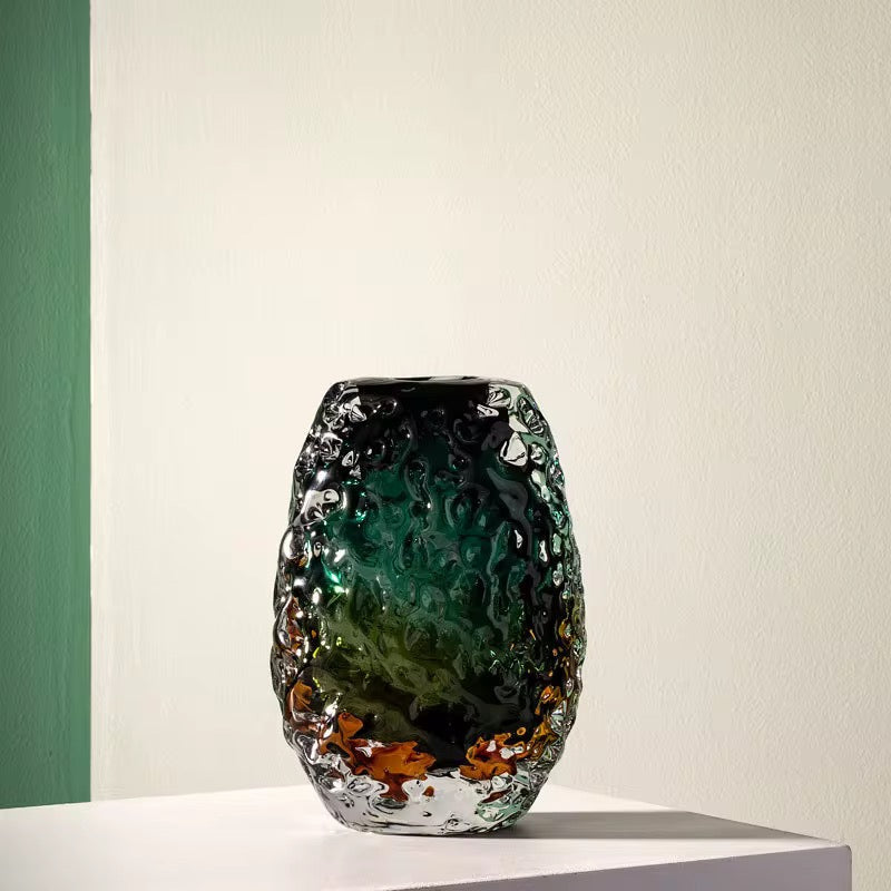 Emerald Textured Glass Vase set of 3