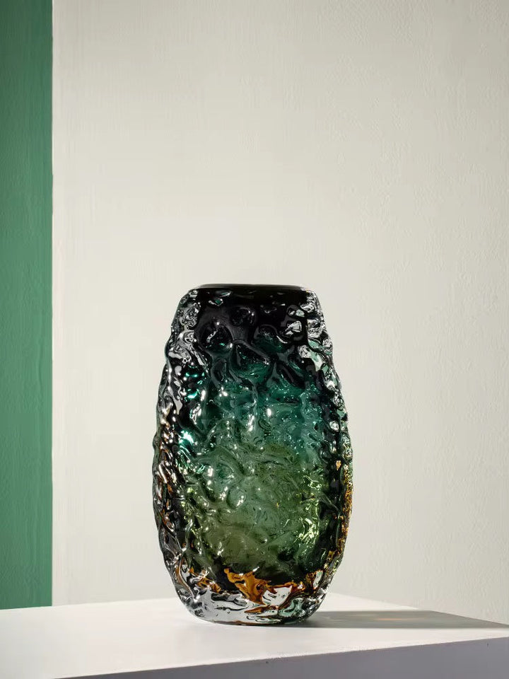 Emerald Textured Glass Vase set of 3