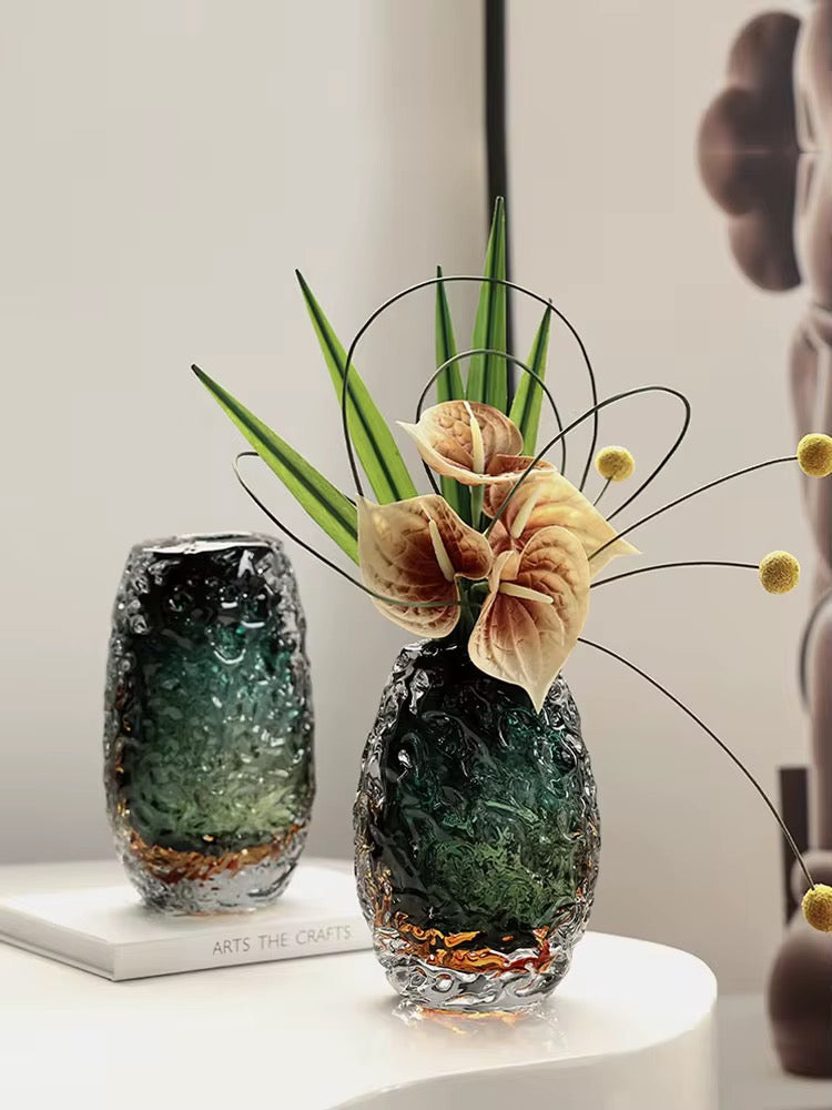 Emerald Textured Glass Vase set of 3