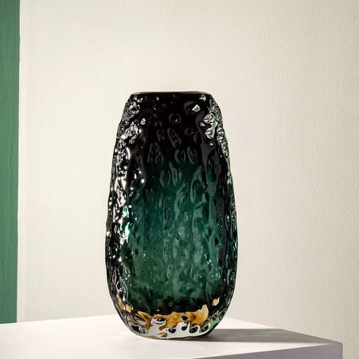Emerald Textured Glass Vase set of 3