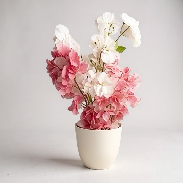 Petalia - Small Artificial Pink & White Blossom Arrangement in Pot