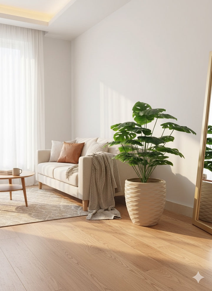 Artificial Monstera Plant in Geometric Beige Pot