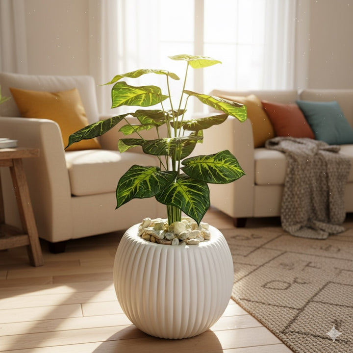 Artificial Dieffenbachia Plant in Short Ribbed Pot