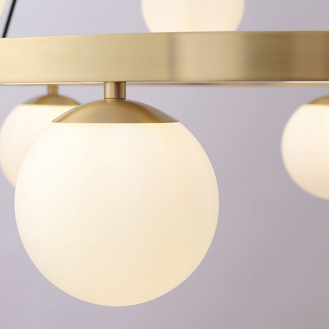 Modern Brass Orb Chandelier with Opal Glass Globes