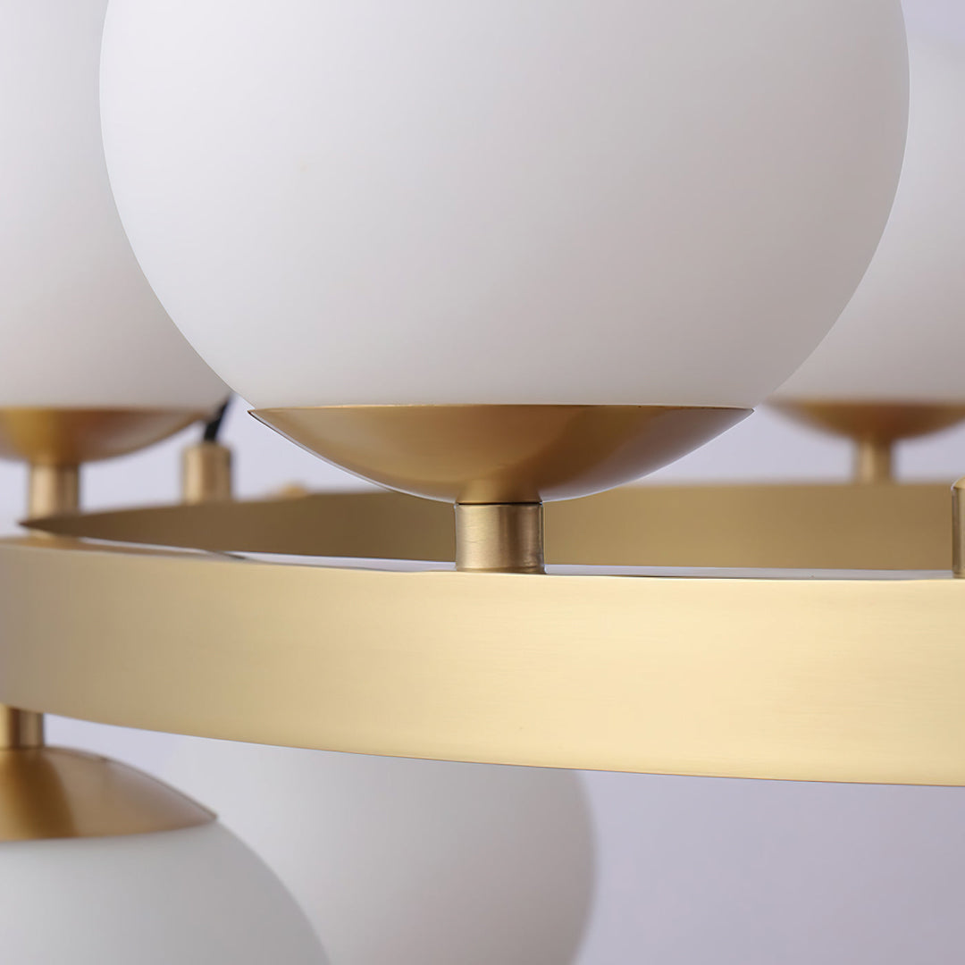 Modern Brass Orb Chandelier with Opal Glass Globes