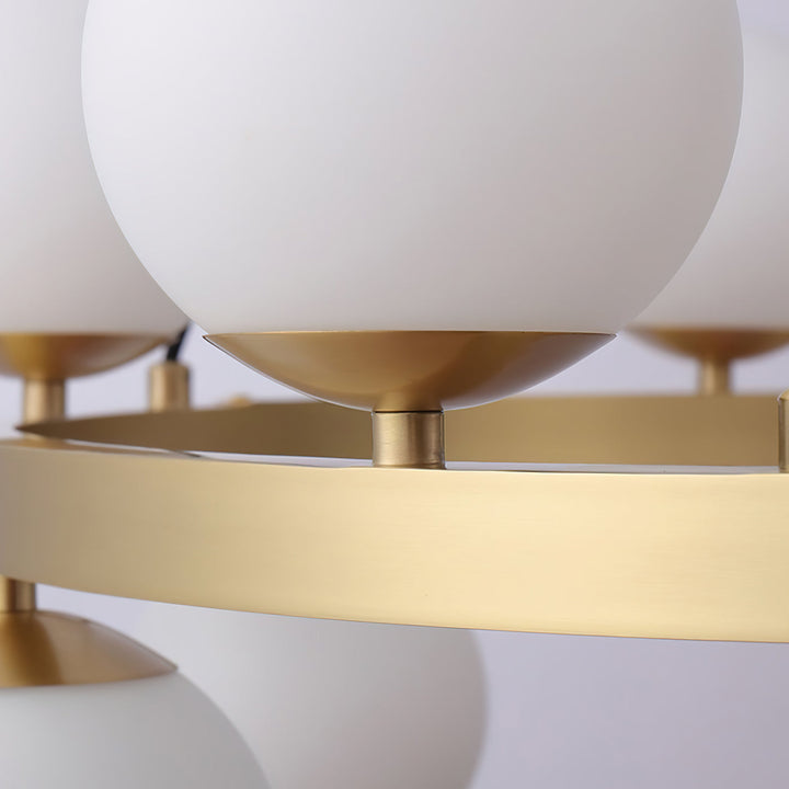 Modern Brass Orb Chandelier with Opal Glass Globes