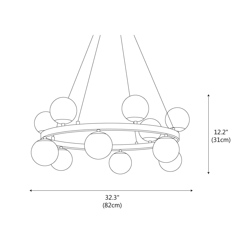Modern Brass Orb Chandelier with Opal Glass Globes