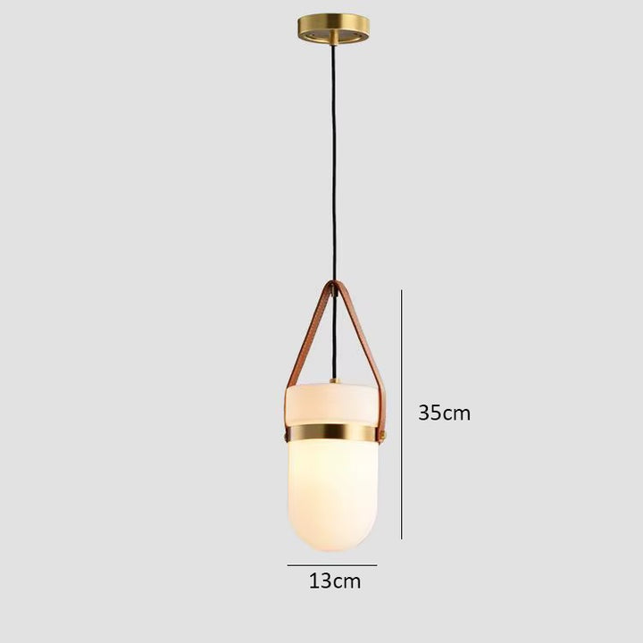 Modern Opal Glass Pendant Light with Leather Strap