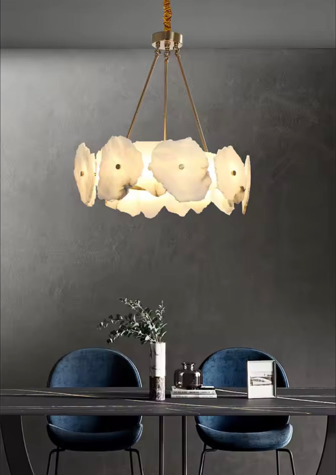 Modern Alabaster Chandelier in Warm White