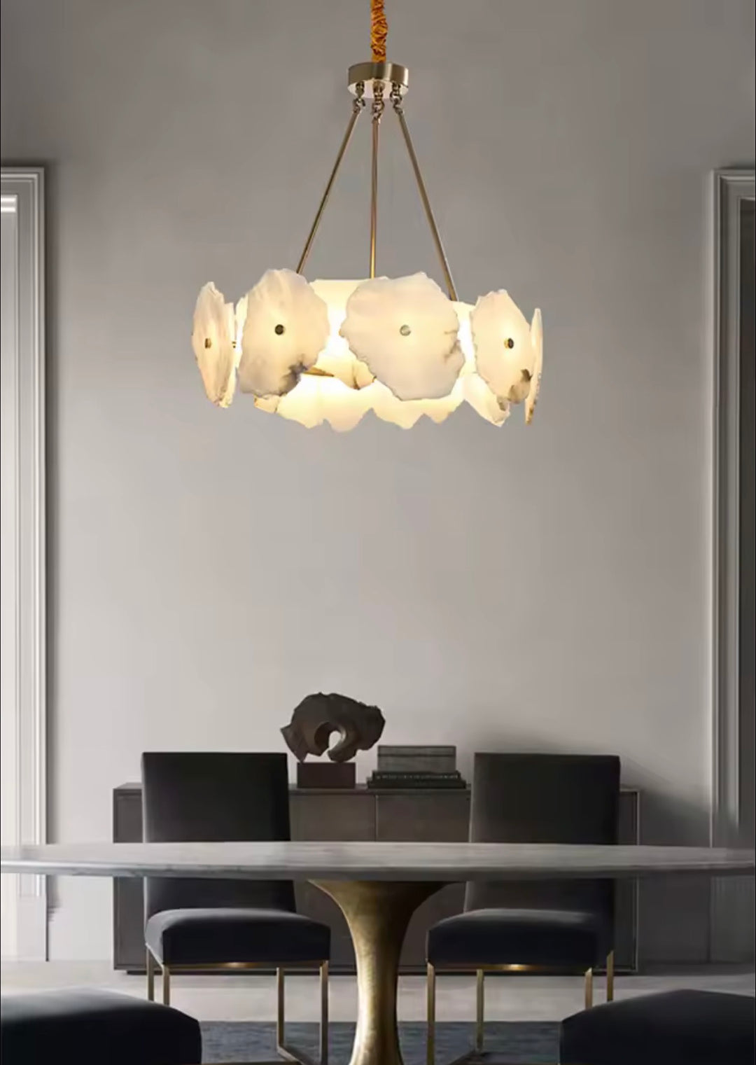 Modern Alabaster Chandelier in Warm White