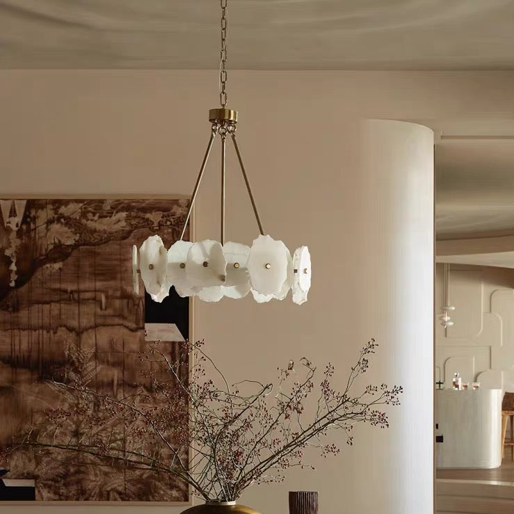 Modern Alabaster Chandelier in Warm White