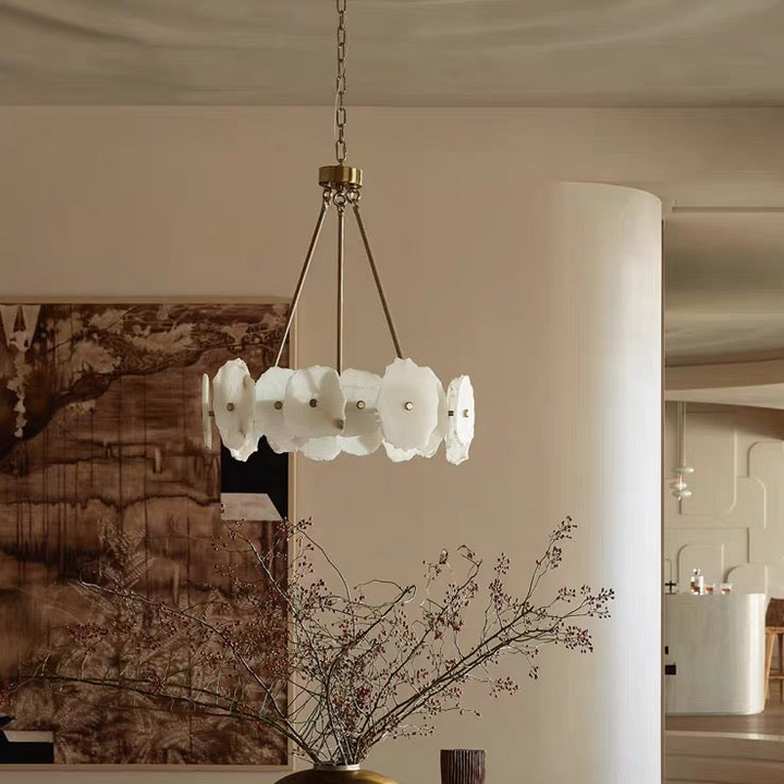 Modern Alabaster Chandelier in Warm White