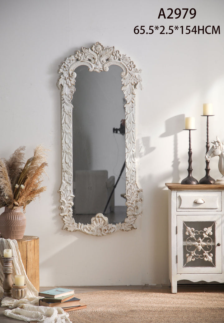 Antique White Ornate Wall Mirror