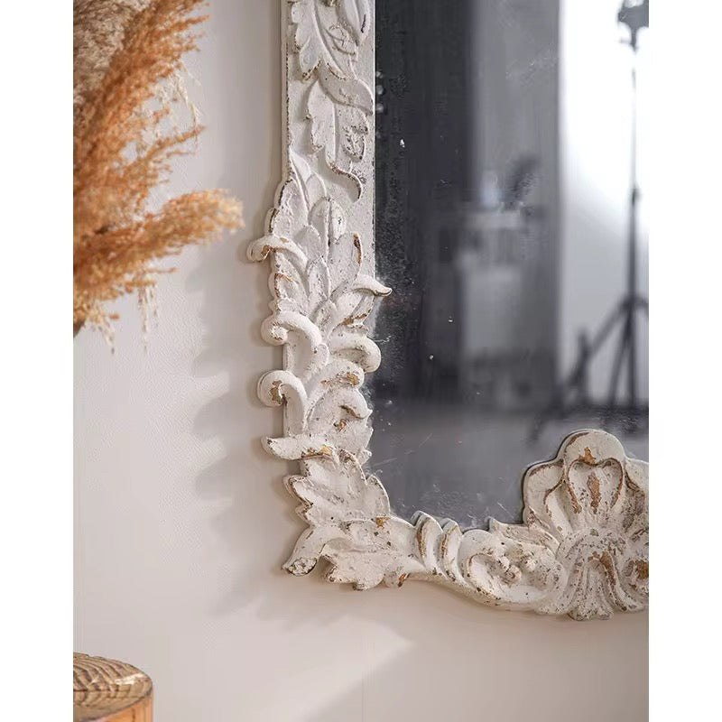 Antique White Ornate Wall Mirror