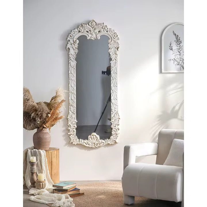 Antique White Ornate Wall Mirror