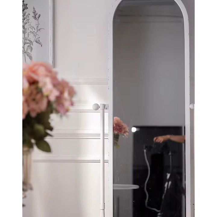 Vintage White Standing Mirror with Drawer