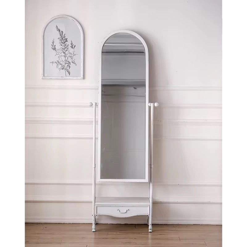 Vintage White Standing Mirror with Drawer