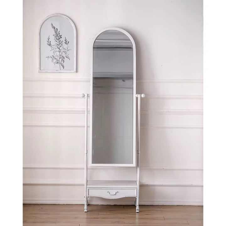 Vintage White Standing Mirror with Drawer