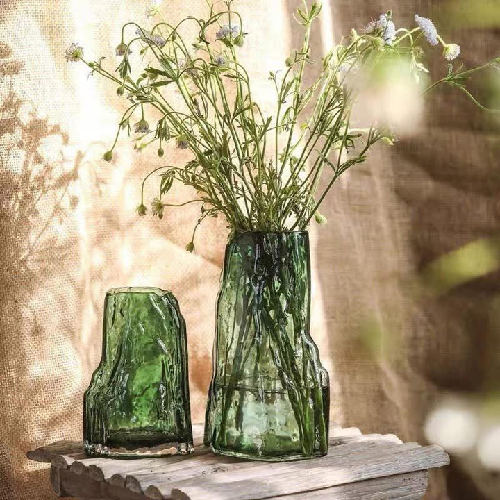 Grey Textured Glass Vase with Flowers
