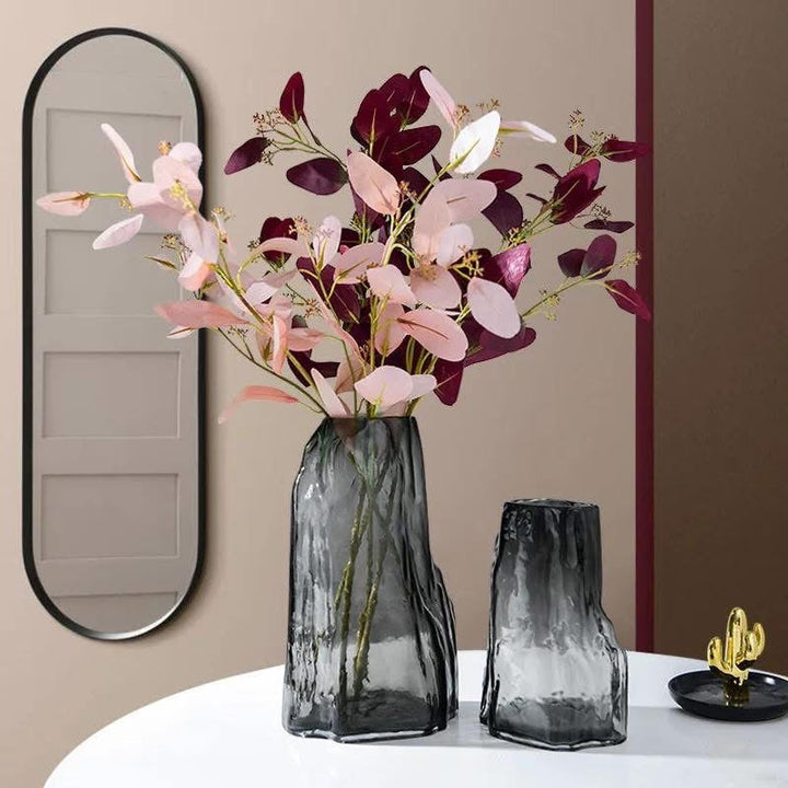 Grey Textured Glass Vase with Flowers
