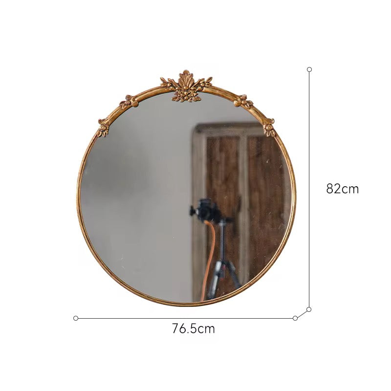 Classic Gold Round Mirror with Floral Detail