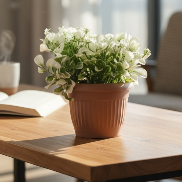 Mini Artificial Flowering Plant in Terracotta Pot