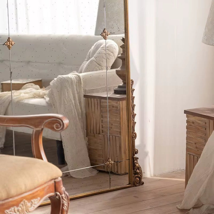 Tall Vintage Floor Mirror with Gold Frame
